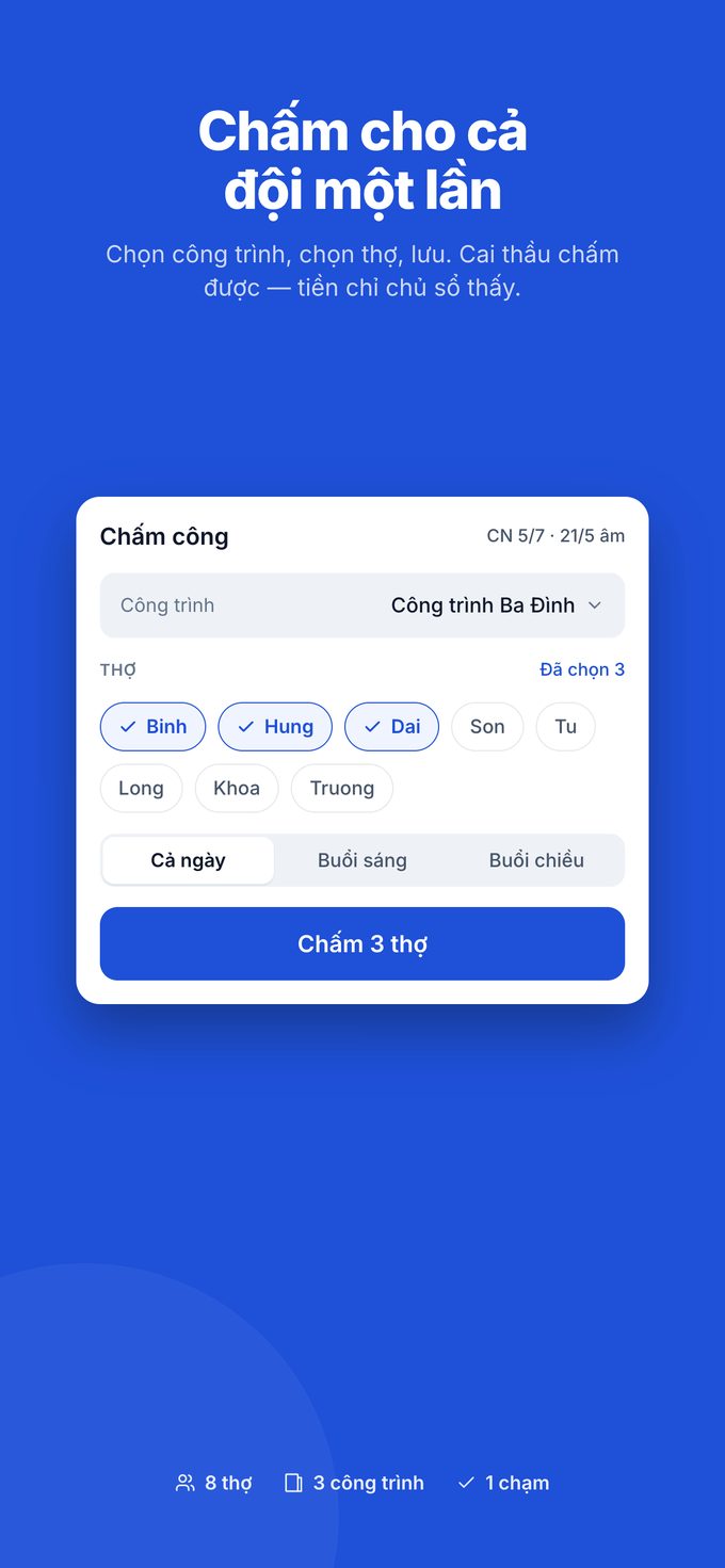 Chấm cả đội cùng lúc theo công trình