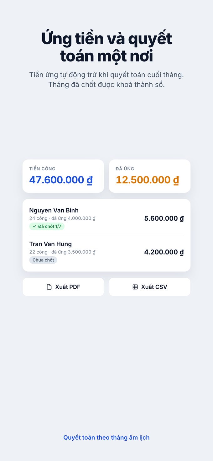 Ứng tiền và quyết toán gộp một chỗ